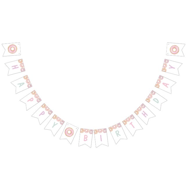 Donut Grattis på födelsedagen Bunting Banner Aqua Vimplar (Alla)