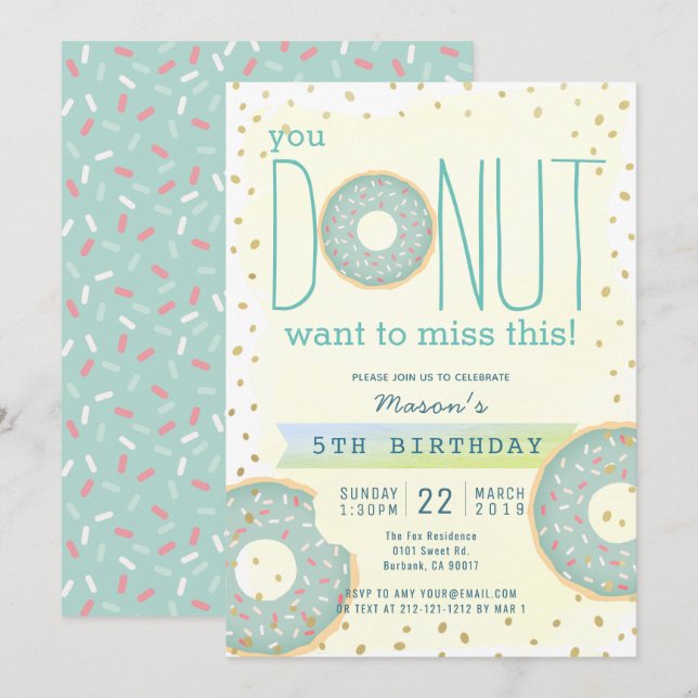 Donut Grönt x Guld Boy Birthday Inbjudningar (Fram/baksida)