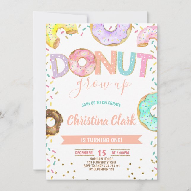 Donut Grow Girl Sprinkles Confetti Birthday Inbjudningar (Framsida)