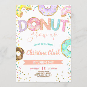 Donut Grow Girl Sprinkles Confetti Birthday Inbjudningar