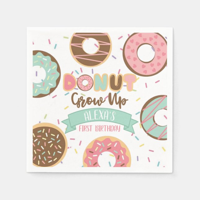 Donut Grow Up Birthday Napkin - Anpassade Pappersservett (Framsidan)