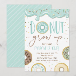 Donut Grow Up Blue Boy Födelsedagsfest Inbjudningar