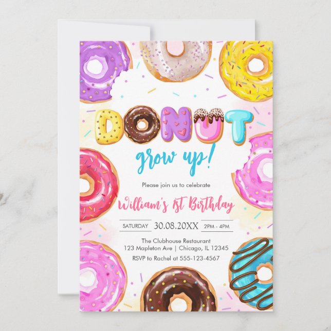 Donut Grow Up Donut Birthday Party Invitation Inbjudningar (Framsida)