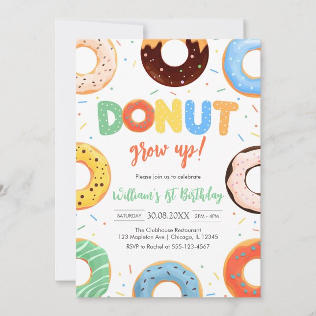 Donut Grow Up Donut Boy Birthday Party Invitation Inbjudningar (Framsida)