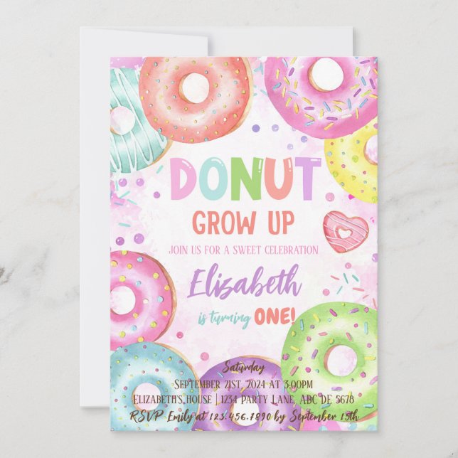 Donut Grow Up Doughnut Birthday Inbjudningar (Framsida)