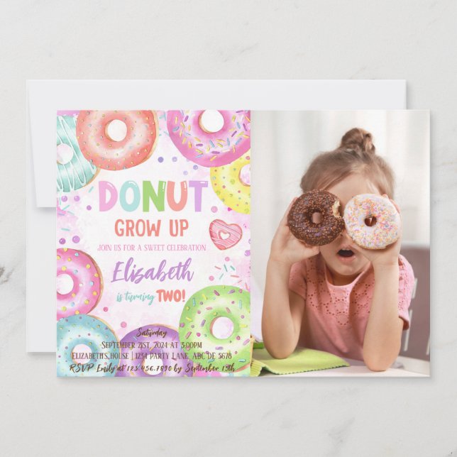 Donut Grow Up Doughnut Birthday Photo Inbjudningar (Framsida)