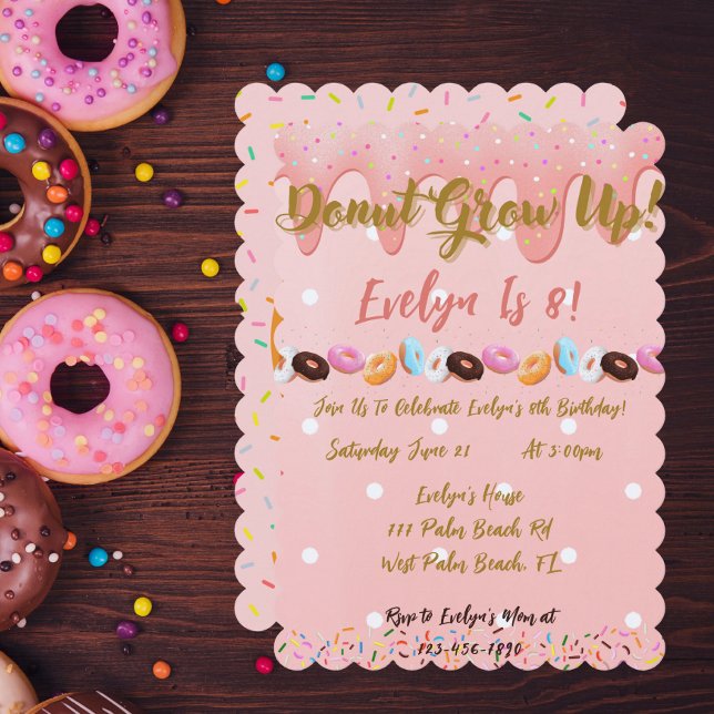 Donut Grow Up Girls Donut ThLED Födelsedagsfest Inbjudningar (Skapare uppladdad)