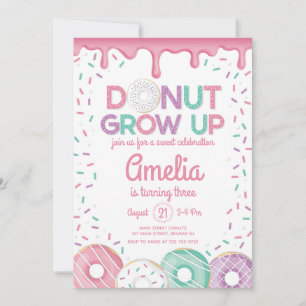 Donut Grow Up Rosa Flickas Födelsedagsinbjudan Inbjudningar