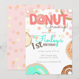 Donut Grow Up Theme Birthday lille Brunch Inbjudningar