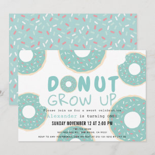 Donut Grow upp Turquise Blue Boy 1st Birthday Inbjudningar