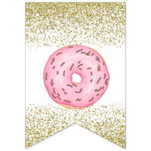 Donut Guld Sprinkles Grattis på födelsedagen Banne Vimplar