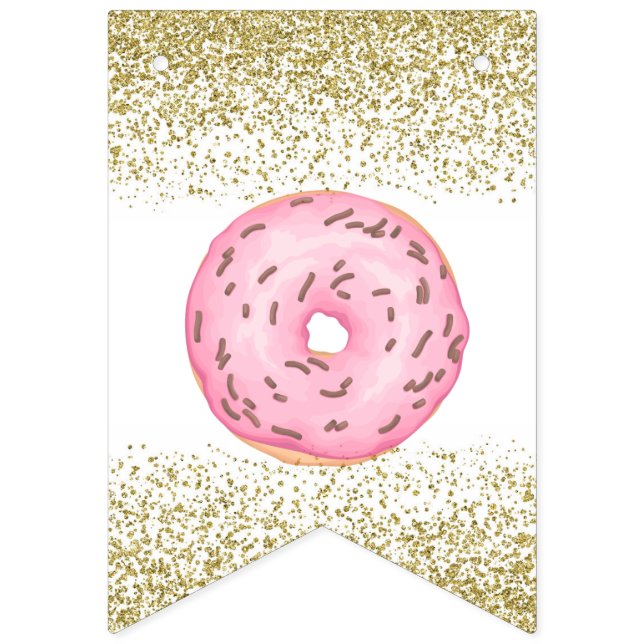 Donut Guld Sprinkles Grattis på födelsedagen Banne Vimplar (Första flaggan)