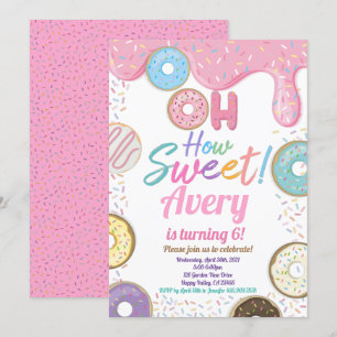 Donut hur sötad Födelsedagsfest Rosa Pastel Girl Inbjudningar