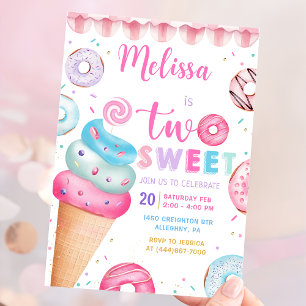 Donut Ice Cream 2 Sweet 2:a födelsedagsinbjudan Inbjudningar