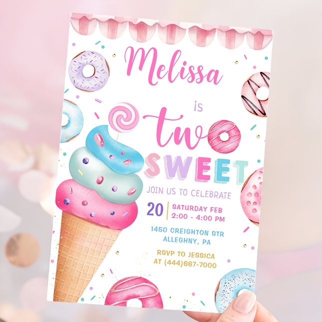 Donut Ice Cream 2 Sweet 2:a födelsedagsinbjudan Inbjudningar (Skapare uppladdad)