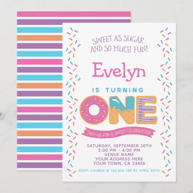 Donut Ice kräm Cookie, Sweets Birthday-inbjudan Inbjudningar (Fram/baksida)