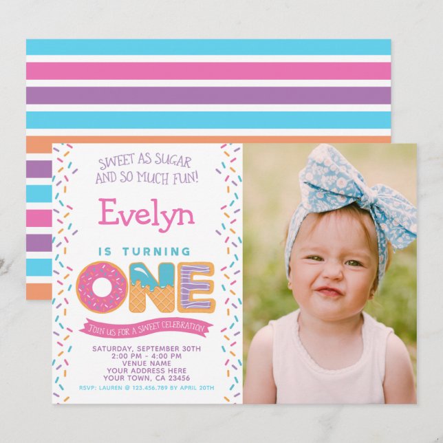 Donut Ice kräm Cookie, Sweets Investigation W/ Pho Inbjudningar (Fram/baksida)