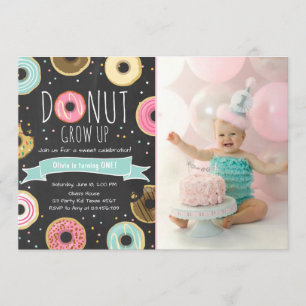 Donut-inbjudan på födelsedagen Donut växer upp i p Inbjudningar