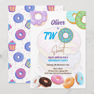 Donut-inbjudan till andra födelsedagen i pojke inbjudningar