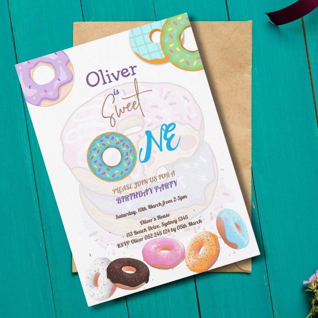 Donut-inbjudan till första födelsedagspojke inbjudningar (Skapare uppladdad)