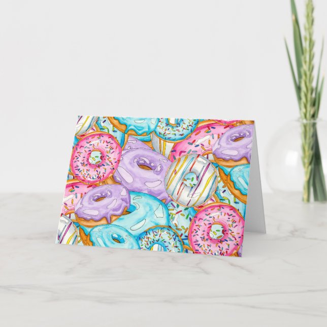 Donut Influencer med lager vattenfärgsmönster Donu Tack Kort (Framsida)
