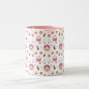 Donut Kawaii Cute Cupkakel Pastel Färg Två-Tonad Mugg