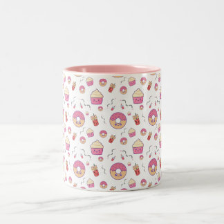 Donut Kawaii Cute Cupkakel Pastel Färg Två-Tonad Mugg