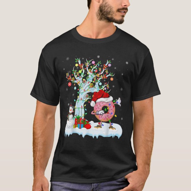 Donut Ljus Julafton Träd Funny Dabbing Donut Chris T Shirt (Framsida)