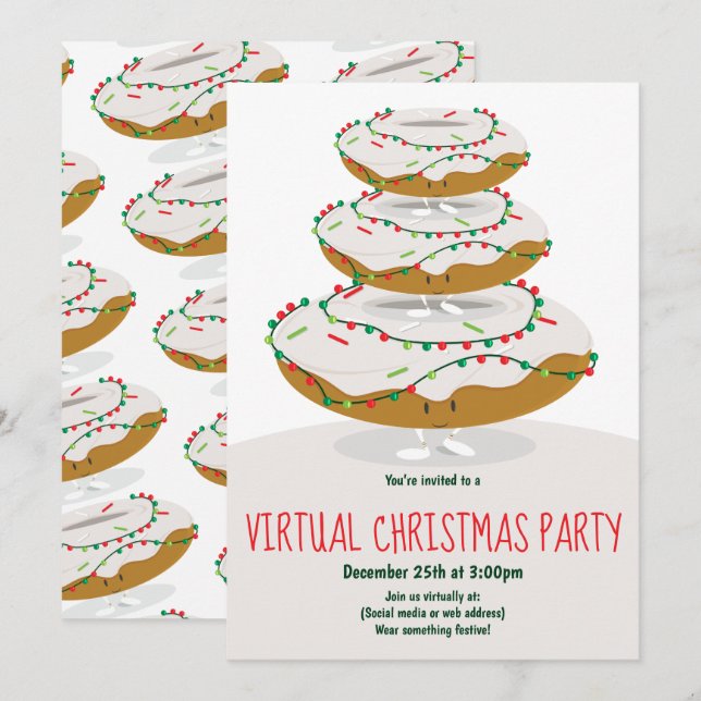 Donut Ljus White Virtuellare jul Party Inbjudningar (Fram/baksida)