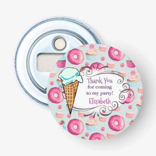 Donut Macaron Cupkaka Birthday Favor Tack Flasköppnare (Framsidan)