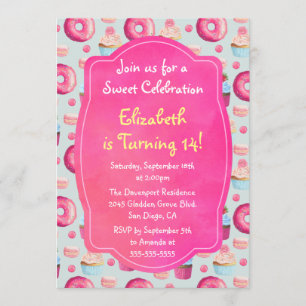 Donut Macarons och Cupaka Mönster, födelsedagen In Inbjudningar