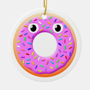 Donut med Öga och Sprinkles Teckning Julgransprydnad Keramik