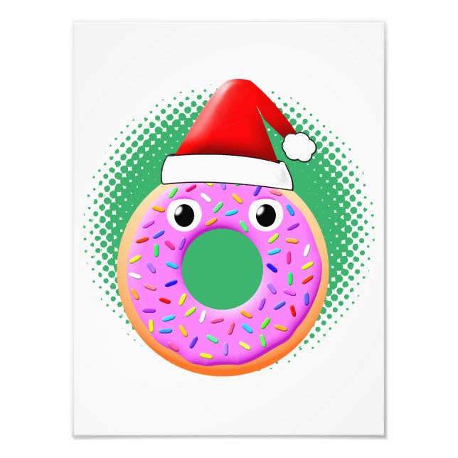 Donut med Ögon och Sprinkles Santas Hat Teckning Fototryck (Framsidan)