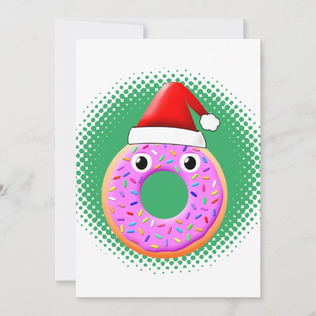 Donut med Ögon och Sprinkles Santas Hat Teckning Julkort (Framsida)