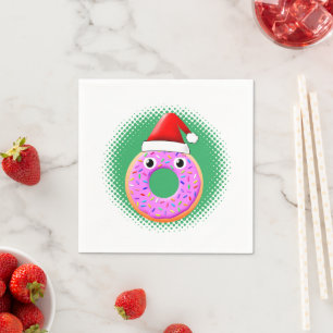 Donut med Ögon och Sprinkles Santas Hat Teckning Pappersservett