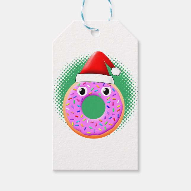 Donut med Ögon och Sprinkles Santas Hat Teckning Presentetikett (Framsidan)