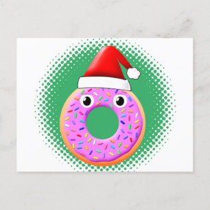 Donut med Ögon och Sprinkles Santas Hat Teckning Vykort