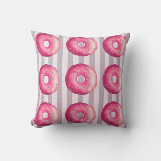 Donut med Rosa frost och sprinkler Kudde (Framsida)