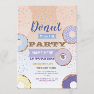 Donut Miss Party Birthday Doughnut Blue Cake Inbjudningar