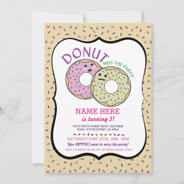 Donut Miss Party Birthday Inbjudan Doughnut Rosa (Framsida)