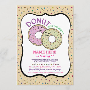 Donut Miss Party Birthday Inbjudan Doughnut Rosa