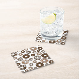 Donut Mönster, Chocolate Donuts, Caramel Donuts Underlägg Papper Kvadrat