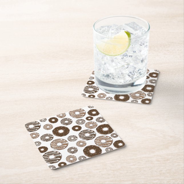 Donut Mönster, Chocolate Donuts, Caramel Donuts Underlägg Papper Kvadrat (Insitu)