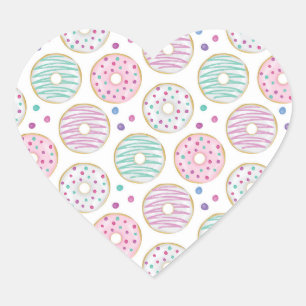 Donut Mönster Cute Colorful Hjärtformat Klistermärke