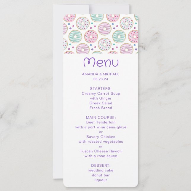 Donut Mönster Cute Colorful Menu Inbjudningar (Framsida)