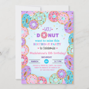 Donut, nötter, tjejen 6e födelsedag. inbjudningar