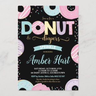 Donut och Diaper Sprinkle Baby Shower Girl Inbjudningar
