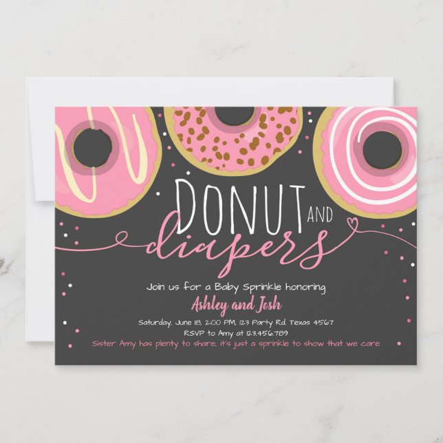 Donut och Diaper Sprinkle Girl Coed Baby Shower Inbjudningar (Framsida)