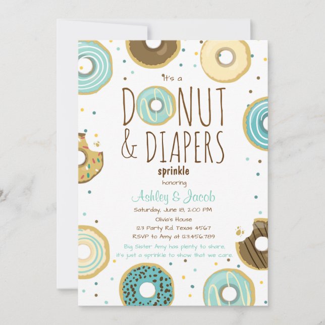 Donut och Diaper Sprinkle inbjudan Boy Coed dusch (Framsida)
