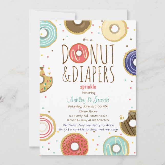 Donut och Diaper Sprinkle-inbjudan Coed-dusch Inbjudningar (Framsida)